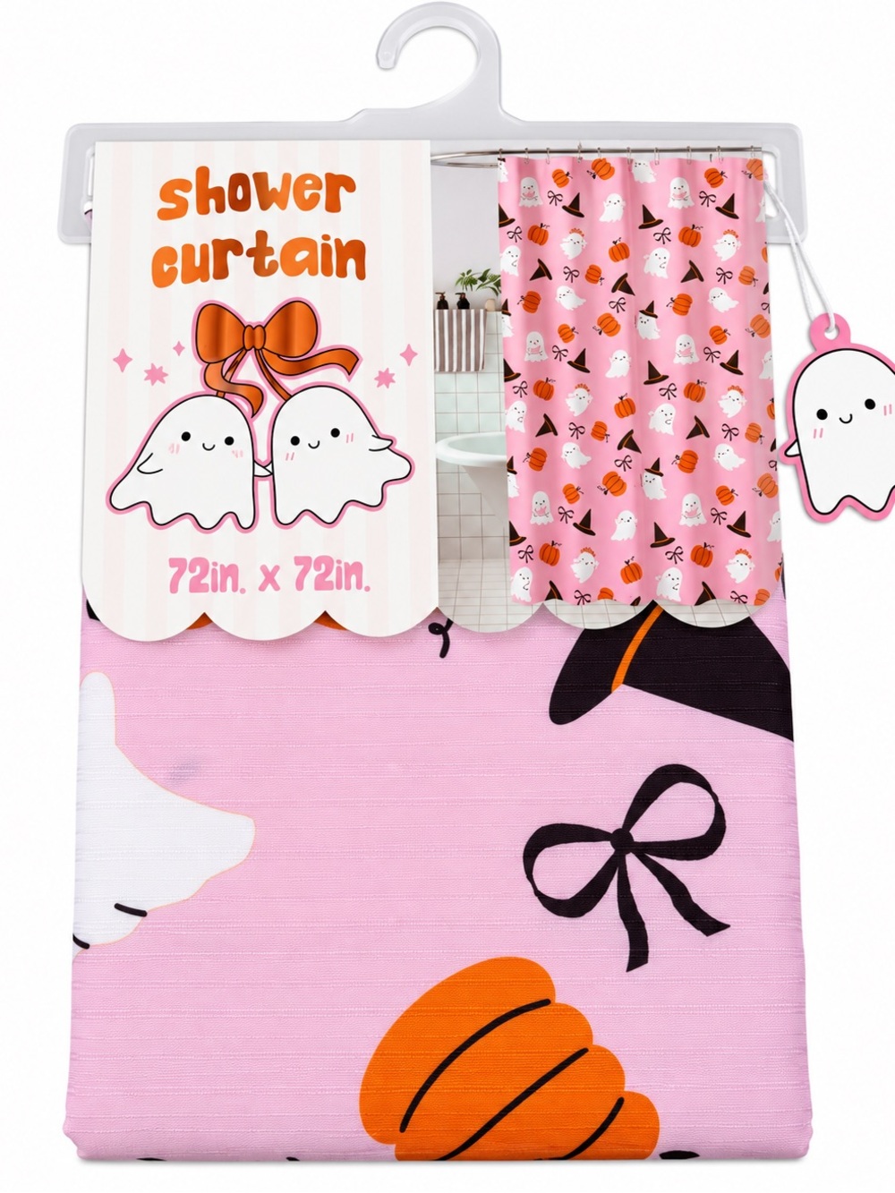Pink Halloween Ghost Pumpkin Shower Curtain 72x72 Spooky Cute 🎃👻